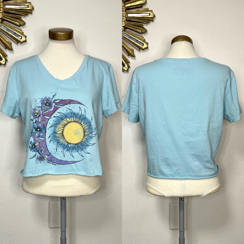 Life Is Good Floral Sun Moon Crop Tee Shirt